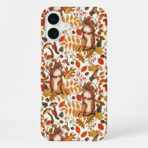 Autumn squirrels and autumnal flora on off white iPhone 16 plus case