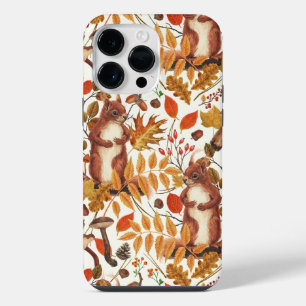 Autumn squirrels and autumnal flora on off white iPhone 14 pro max case