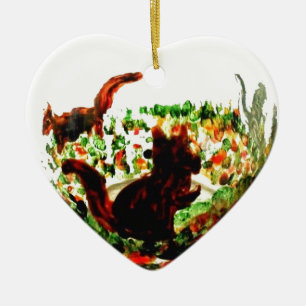 Autumn Squirrels Animal Art Ceramic Ornament
