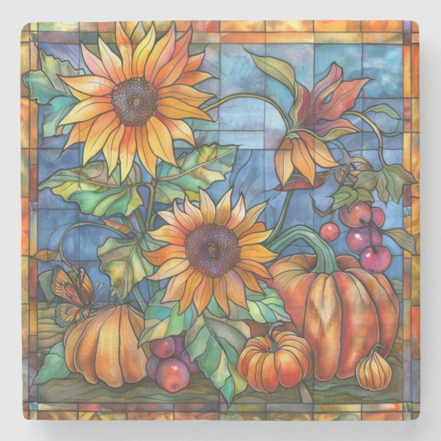 Autumn Stained Glass Art Coaster (Front)