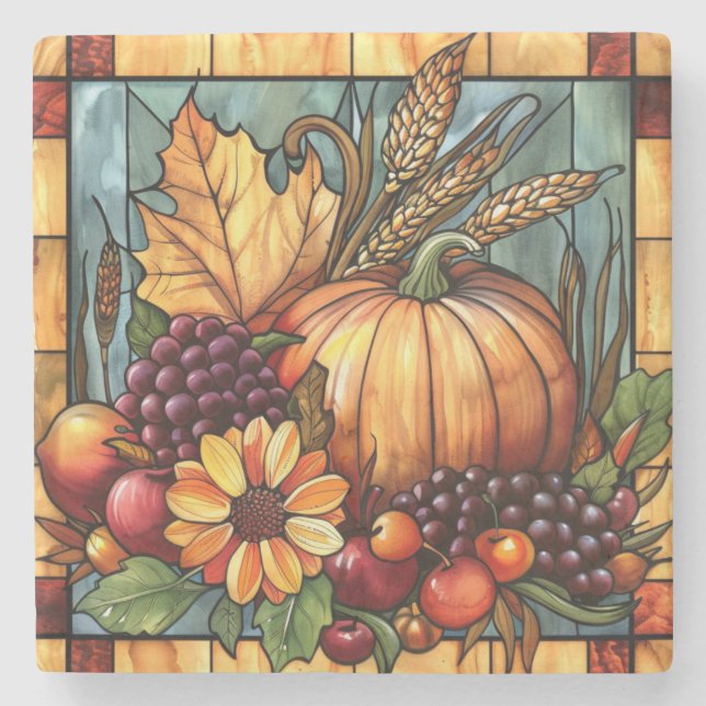 Autumn Stained Glass Art Coaster (Front)