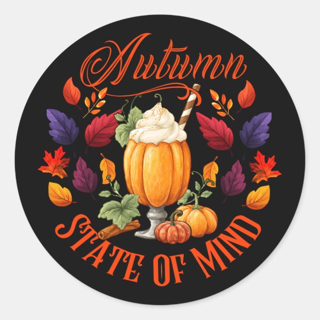 Autumn State Of Mind Black Classic Round Sticker (Front)