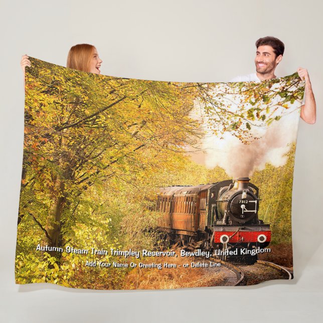 Autumn Steam Train, Bewdley, UK -  Add Name  Fleece Blanket (In Situ)