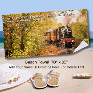 Autumn Steam Train, Bewdley, UK - Add Name Text Beach Towel