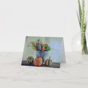 Autumn still life with pumpkins, flowers card