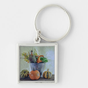 Autumn still life with pumpkins, flowers key ring