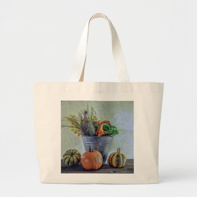 Autumn still life with pumpkins, flowers  large tote bag (Front)