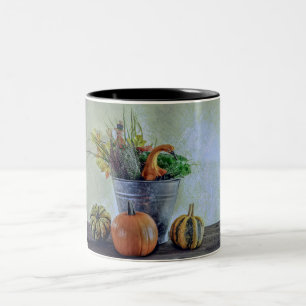 Autumn still life with pumpkins, flowers Two-Tone coffee mug