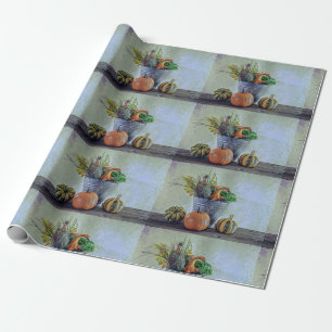 Autumn still life with pumpkins, flowers  wrapping paper