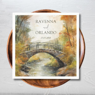 Autumn Stone Bridge River Leaves Fall Wedding Napkin