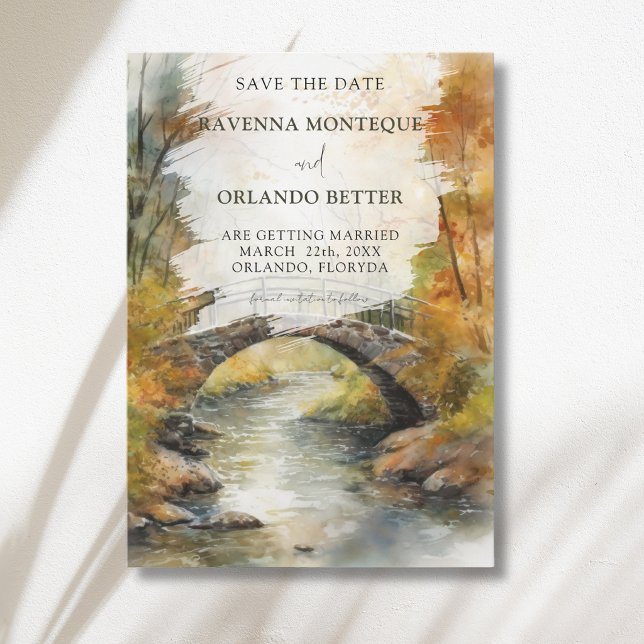 Autumn Stone Bridge River Leaves Fall Wedding Save The Date (Creator Uploaded)
