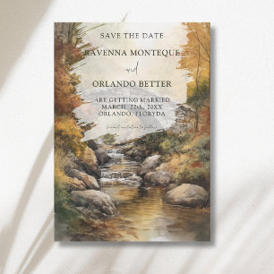 Autumn Stone Bridge River Leaves Fall Wedding Save The Date