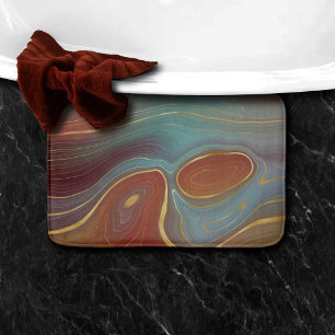 Autumn Strata   Burnt Orange Gold Teal Fall Agate Bath Mat