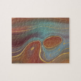 Autumn Strata   Burnt Orange Gold Teal Fall Agate Jigsaw Puzzle