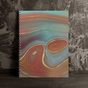 Autumn Strata   Burnt Orange Gold Teal Fall Agate Notebook