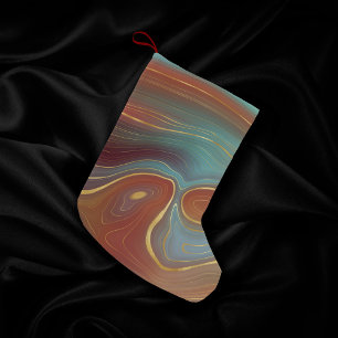 Autumn Strata Burnt Orange Gold Teal Fall Agate Small Christmas Stocking