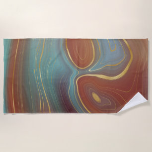 Autumn Strata   Terra Cotta Teal and Gold Agate Beach Towel