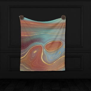 Autumn Strata   Terra Cotta Teal and Gold Agate Fleece Blanket