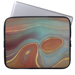 Autumn Strata Terra Cotta Teal and Gold Agate Laptop Sleeve
