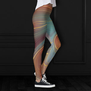 Autumn Strata   Terra Cotta Teal and Gold Agate Leggings