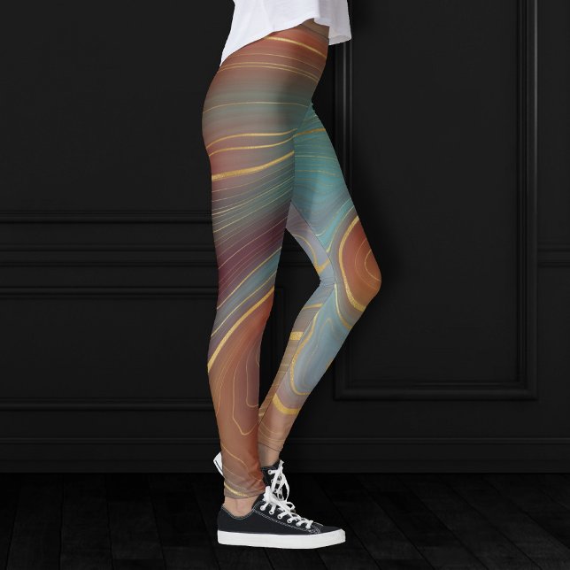 Autumn Strata | Terra Cotta Teal and Gold Agate Leggings (Creator Uploaded)
