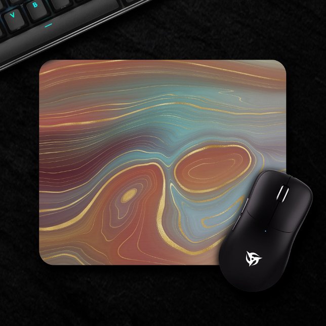 Autumn Strata | Terra Cotta Teal and Gold Agate Mouse Pad (Creator Uploaded)