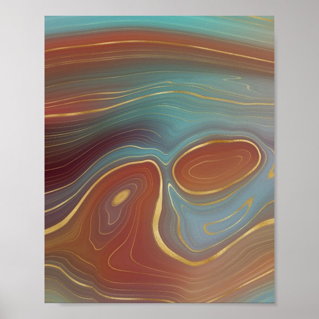 Autumn Strata | Terra Cotta Teal and Gold Agate Poster (Front)