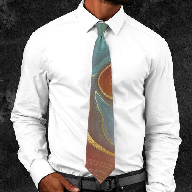Autumn Strata | Terra Cotta Teal and Gold Agate Tie (Creator Uploaded)