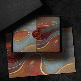 Autumn Strata   Terra Cotta Teal and Gold Agate Tissue Paper