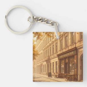Autumn Street Scene with Books Key Ring