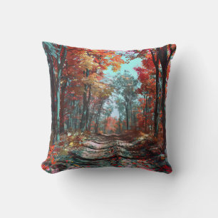 Autumn stretches into woods of red leaves cushion