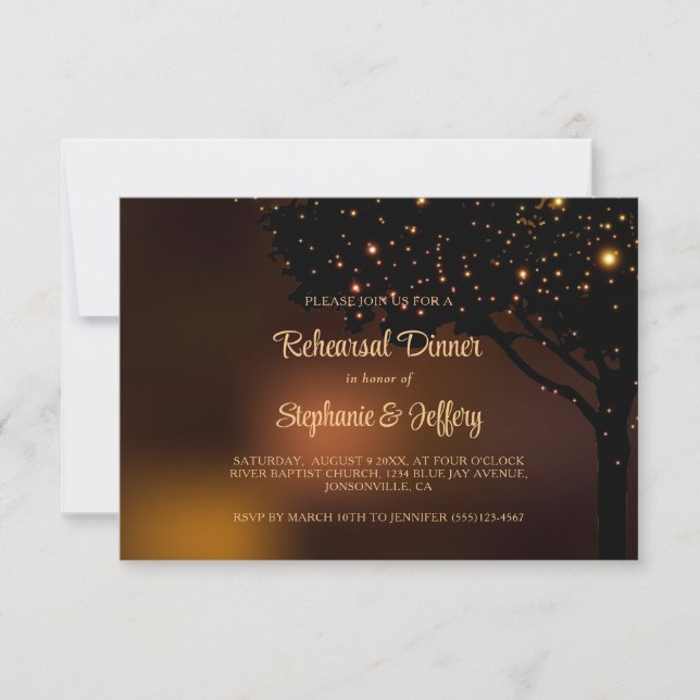 Autumn String Light Tree Wedding Rehearsal Dinner Invitation (Front)