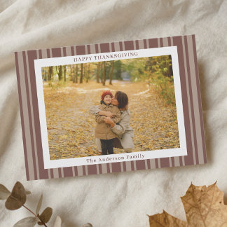 Autumn Stripes Thanksgiving Photo Holiday Card