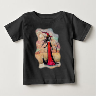 Autumn Stroll Halloween Witch and Black Cat Art Baby T-Shirt