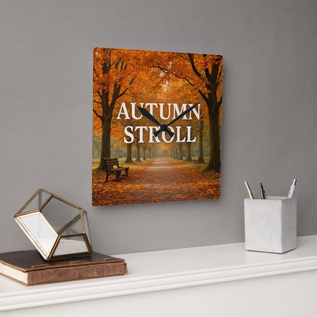 Autumn stroll square wall clock (Office)