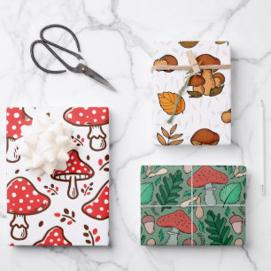 Autumn style woodland pattern Mushroom Watercolor Wrapping Paper Sheet