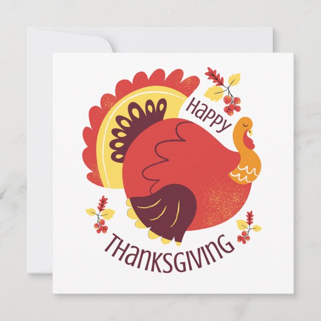 Autumn Stylised Sitting Turkey Happy Thanksgiving Card (Front)