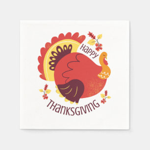 Autumn Stylized Sitting Turkey Happy Thanksgiving Napkin