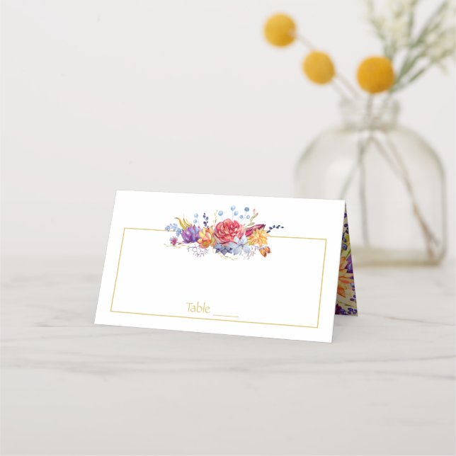 Autumn Succulents Berries Flowers Leaves | Place Card (Front)
