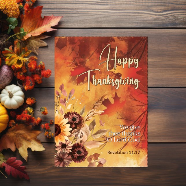 Autumn Sun Revelation 11:17 Happy Thanksgiving  Card (Autumn Sun Bible Verse Thanksgiving Card - Revelation 11:17)
