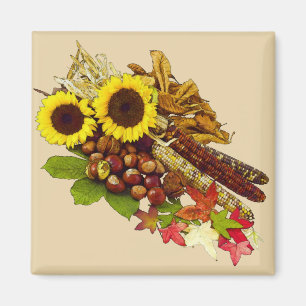Autumn Sunflower and Corn Bouquet Magnet