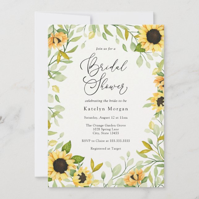 Autumn Sunflower and Greenery Bridal Shower Invitation (Front)