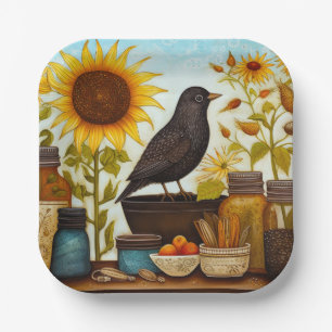 Autumn Sunflower Bird On Kitchen Table Decoupage Paper Plate