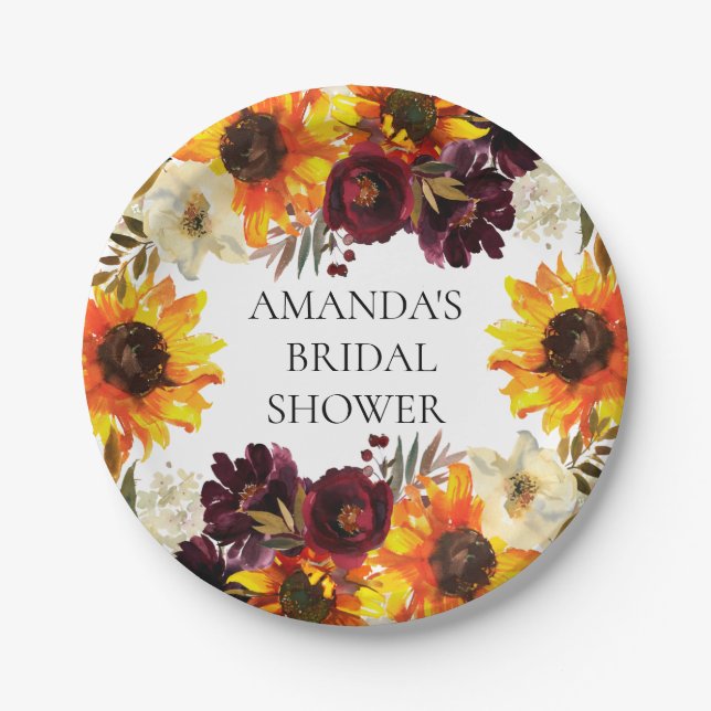 Autumn Sunflower Bouquet Floral Bridal Shower Paper Plate (Front)