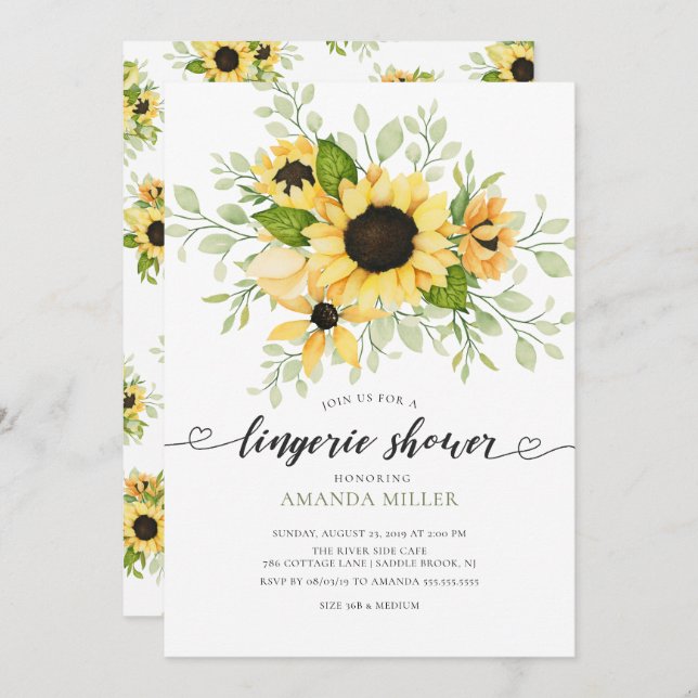 Autumn Sunflower Bridal Lingerie Shower Invitation (Front/Back)