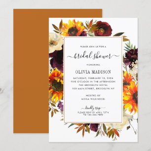 Autumn Sunflower Burgundy Floral Bridal Shower Invitation