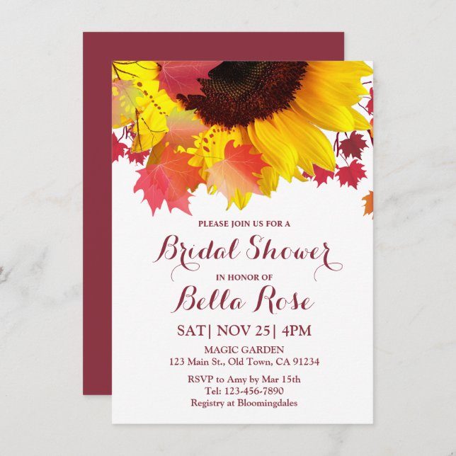 Autumn Sunflower Fall Bridal Shower Invitations (Front/Back)
