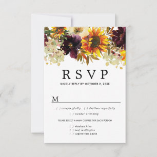 Autumn Sunflower Floral RSVP Card, Meal Options Card