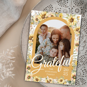 Autumn Sunflower Grateful Family Photo Holiday Card