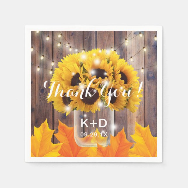 Autumn Sunflower Jar String Lights Rustic Wedding Napkin (Front)